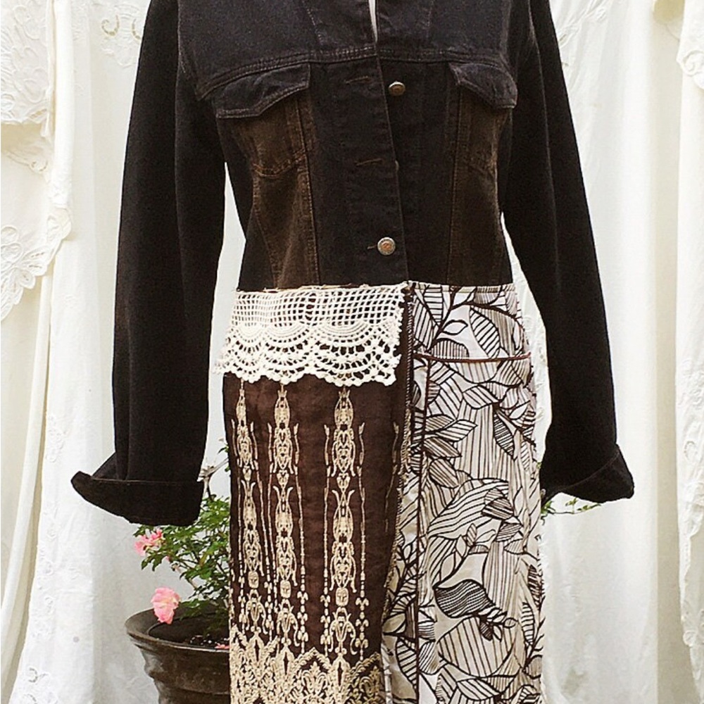 Bohemian Patchwork Long Denim Jacket - image 7